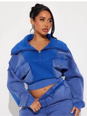 0149 Fashion Nova Big Mood Blue Ombre Cropped Zip-Up Sweatshirt